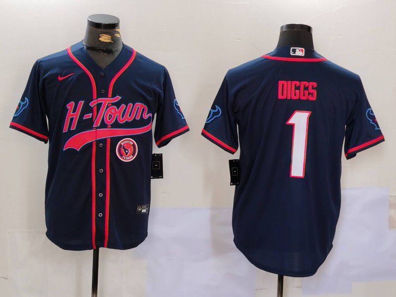 Men Houston Texans #1 Diggs Blue Second generation joint name 2024 Nike Limited NFL Jersey style 3